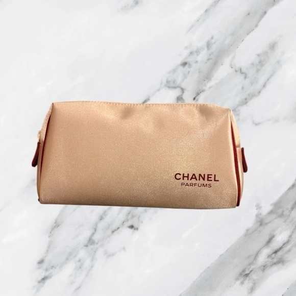 CHANEL Handbags - Chanel Parfums Cosmetic Bag Travel Makeup Pouch Cream Beige Peach